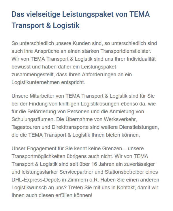 Transportdienstleister in Stetten